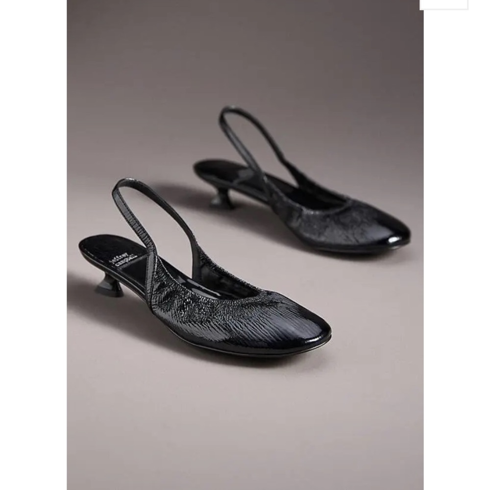 Jeffrey Campbell Black Patent Edithe Slingback Kitten Heels Anthropologie